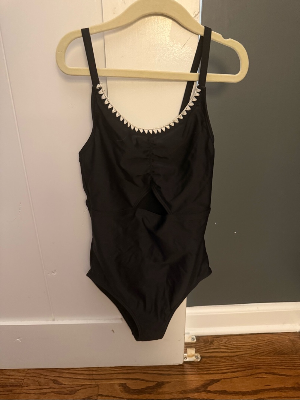 Abercrombie Kids Black One Piece Swimsuit Cutout Crochet Trim Size 7/8